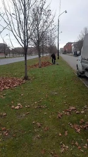 В городе убирают опавшую листву