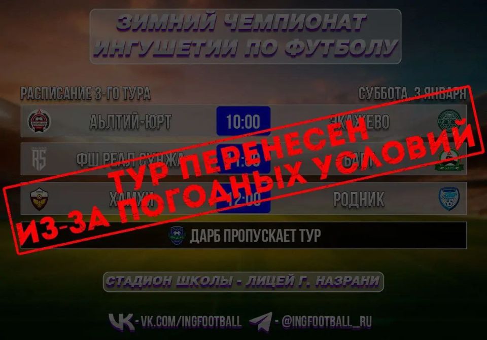 В Ингушетии перенесли матчи зимнего чемпионата по футболу из-за погоды
